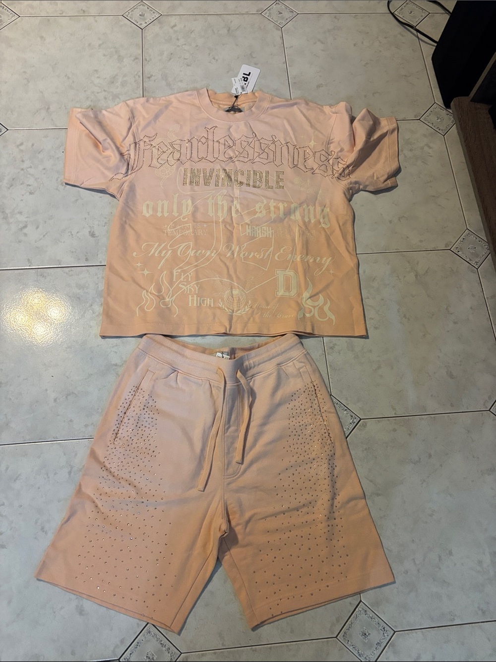 Men's Peach Graphic Tee & Shorts Set - Unbranded